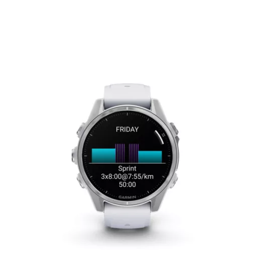 Garmin fenix 8 43mm AMOLED, ezüst, fehér szilikon szíjjal (ED)