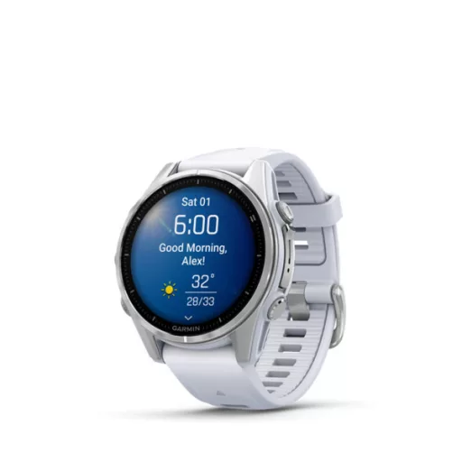 Garmin fenix 8 43mm AMOLED, ezüst, fehér szilikon szíjjal (ED)