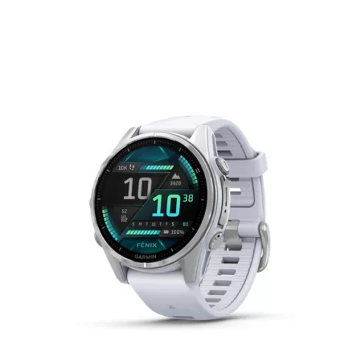 Garmin fenix 8 43mm AMOLED, ezüst, fehér szilikon szíjjal (ED)