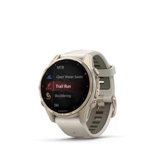 Garmin fenix 8 43mm AMOLED Sapphire, krémarany, homokkő/szürke szilikon szíjjal (ED XD) Okosóra