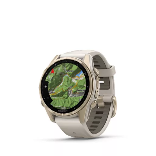 Garmin fenix 8 43mm AMOLED Sapphire, krémarany, homokkő/szürke szilikon szíjjal (ED XD) Okosóra