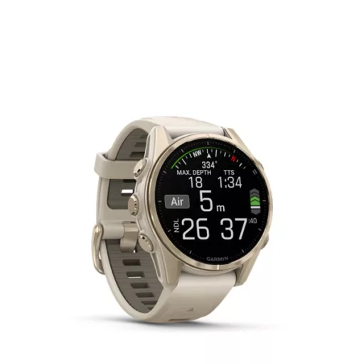 Garmin fenix 8 43mm AMOLED Sapphire, krémarany, homokkő/szürke szilikon szíjjal (ED XD) Okosóra