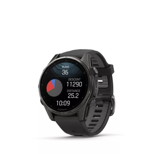 Garmin fenix 8 43mm AMOLED Sapphire, karbonszürke DLC titanium, fekete/sötétszürke szilikon szíjjal (ED XD) Okosóra