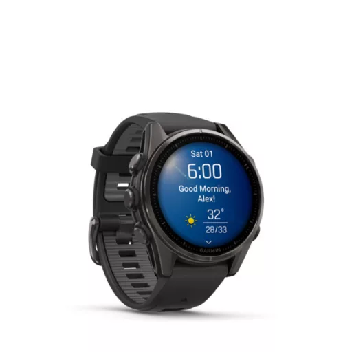 Garmin fenix 8 43mm AMOLED Sapphire, karbonszürke DLC titanium, fekete/sötétszürke szilikon szíjjal (ED XD) Okosóra