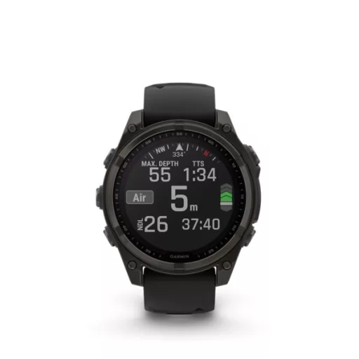 Garmin fenix 8 47mm SOLAR Sapphire, karbonszürke DLC titanium, fekete/sötétszürke szilikon szíjjal (ED XD) Okosóra