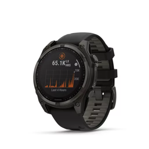 Garmin fenix 8 47mm SOLAR Sapphire, karbonszürke DLC titanium, fekete/sötétszürke szilikon szíjjal (ED XD) Okosóra