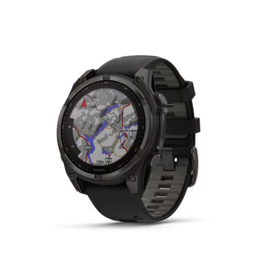 Garmin fenix 8 47mm SOLAR Sapphire, karbonszürke DLC titanium, fekete/sötétszürke szilikon szíjjal (ED XD) Okosóra
