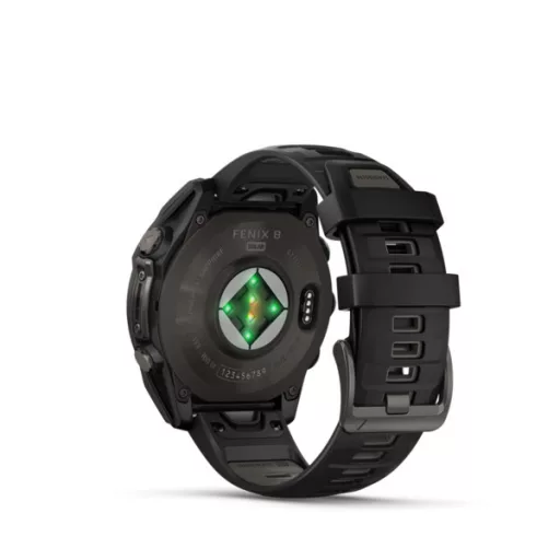Garmin fenix 8 47mm SOLAR Sapphire, karbonszürke DLC titanium, fekete/sötétszürke szilikon szíjjal (ED XD) Okosóra