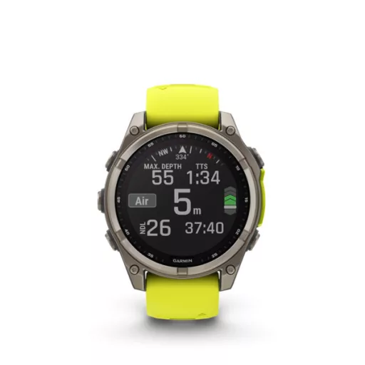 Garmin fenix 8 47mm SOLAR Sapphire, titanium, neonsárga/grafit szilikon szíjjal (ED XD) Okosóra