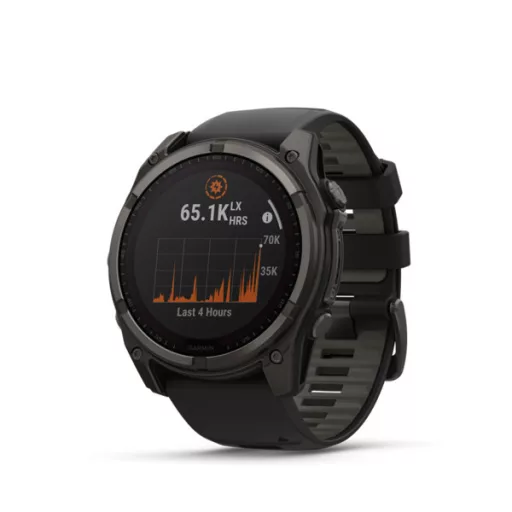 Garmin fenix 8 51mm SOLAR Sapphire, karbonszürke DLC titanium, fekete/sötétszürke szilikon szíjjal (ED XD) Okosóra