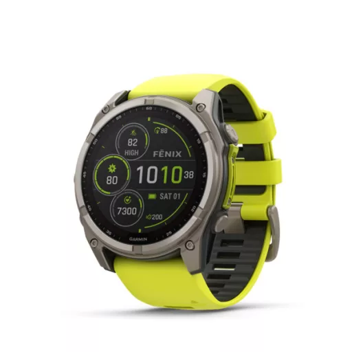 Garmin fenix 8 51mm SOLAR Sapphire, titanium, neonsárga/grafit szilikon szíjjal (ED XD) Okosóra