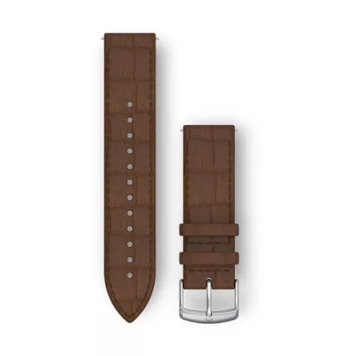 Óraszíj Garmin 20 mm sötétbarna bőr, Embossed Italian, ezüst csat (Quick Release) Vivomove HR Okosórához